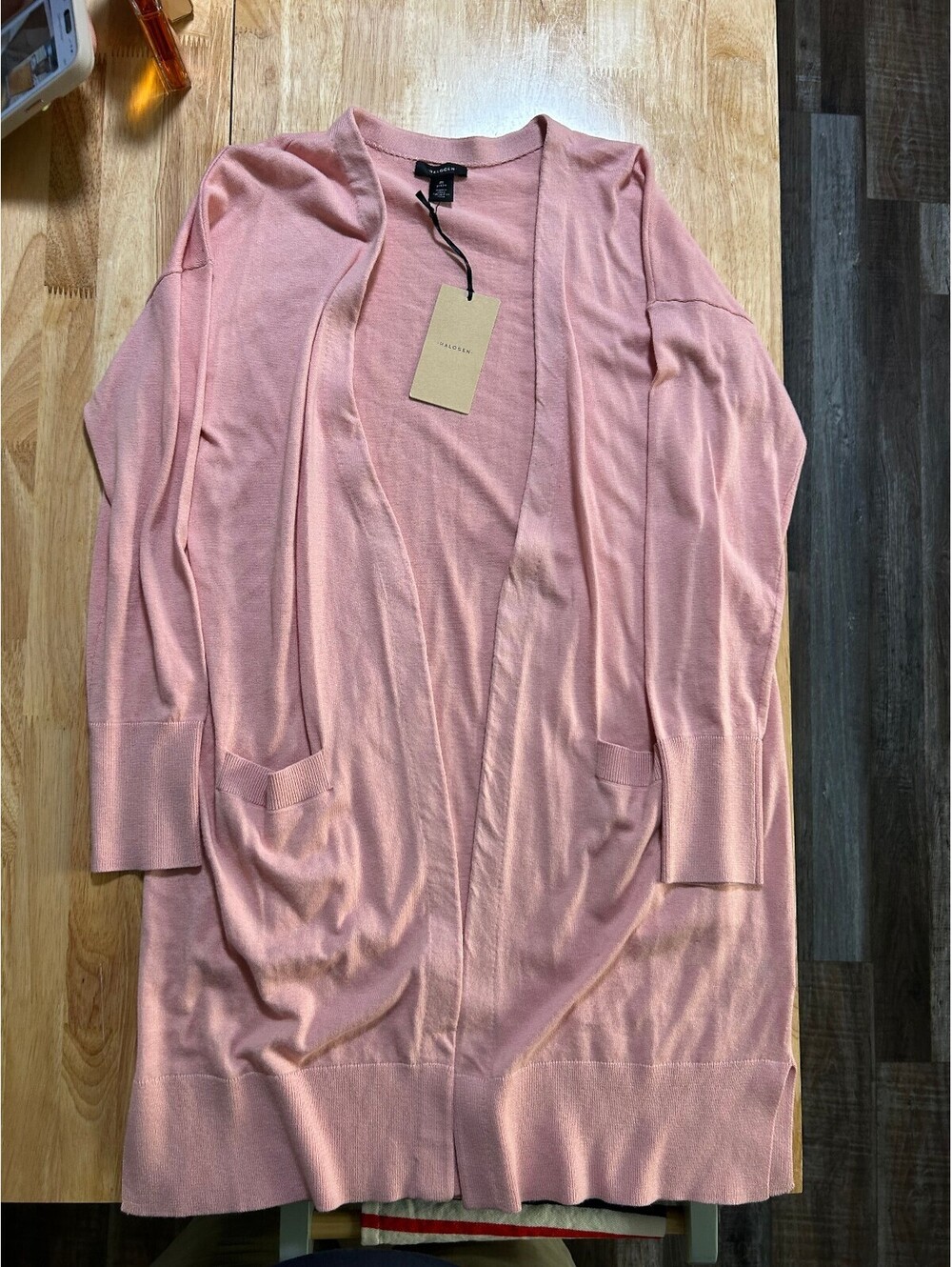 Halogen Pink Long Open Front Cardigan Sweater Size Small